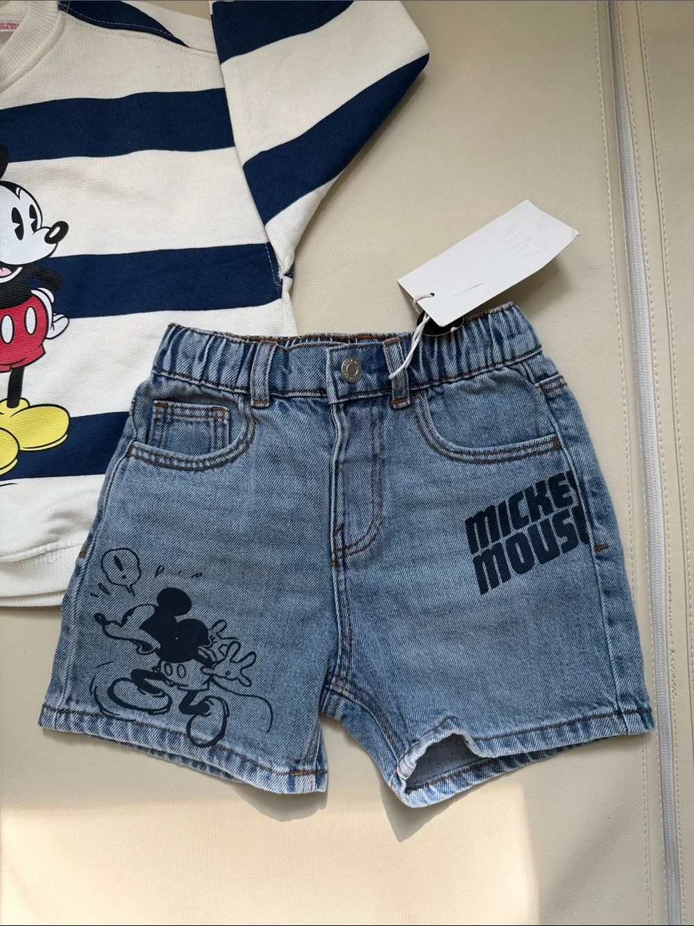 New NWT Mickey Mouse Navy & White Striped Sweatshirt Set